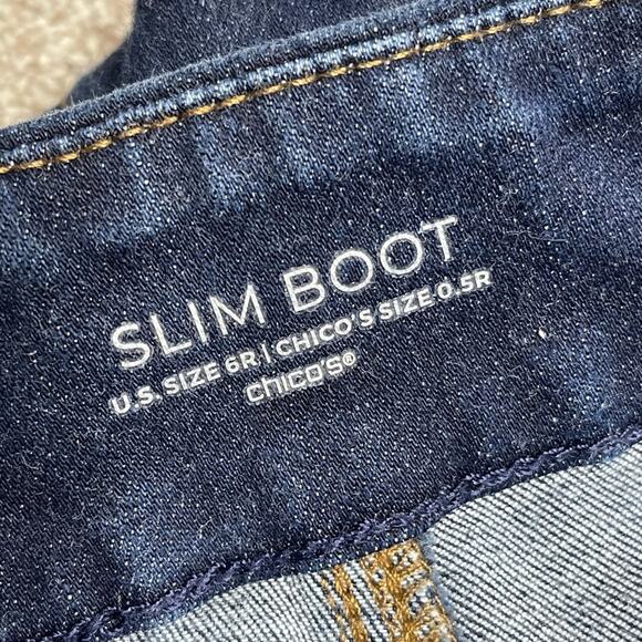 Classic Chicos pullon slim bootcut jeans sz 6R high rise dark wash stretch blue - Picture 3 of 12